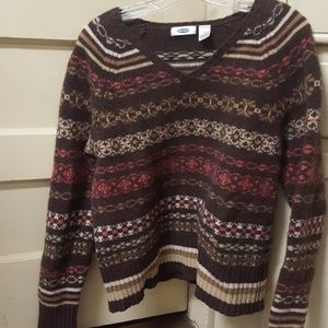 Cozy Sweater V-Neck Old Navy XL Brown Pink Wool